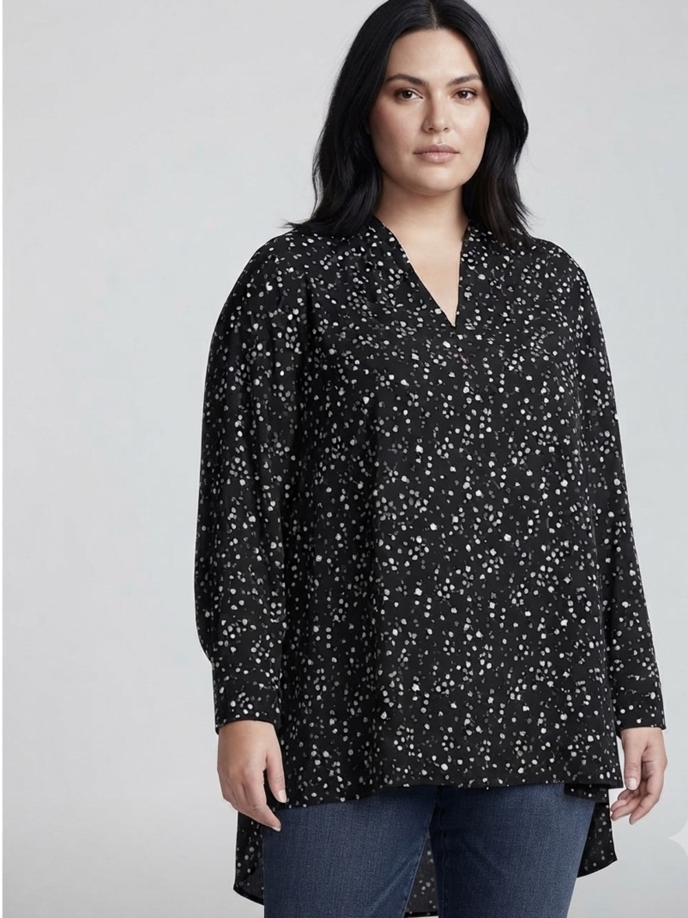 Terra & Sky Women's Plus Size V-Neck Long Sleeve Printed Tunic Blouse